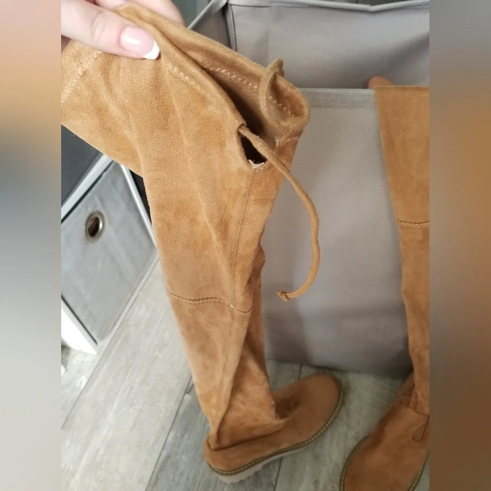 Nicole Miller Bass Over the Knee Faux Suede Stretch Boots, Camel 7.5